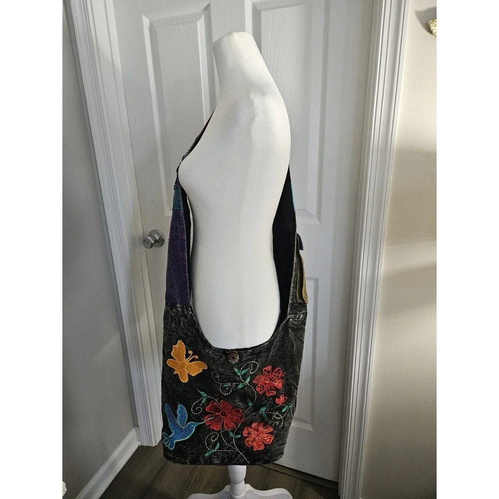 Paths Of Spirit Crossbody Monk Bag Cotton Tote Phone Holder Boho Hemp - Picture 15 of 15